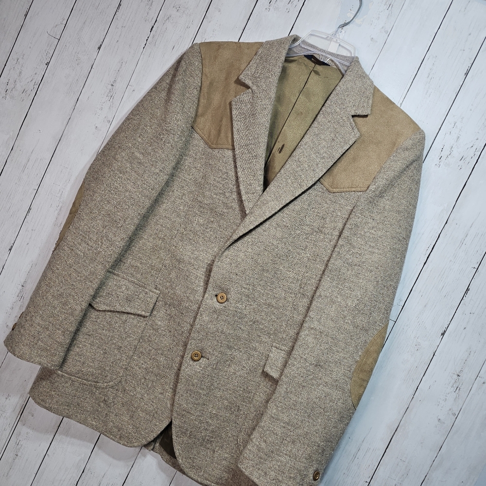NWT Vintage Pendleton Wool Blazer Jacket Leather Shoulders Elbows Size 42 Tall. - Picture 2 of 13